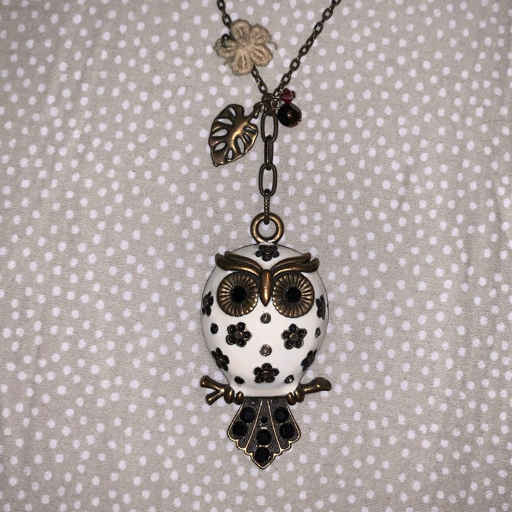 Owl & Onyx Brass Charm Necklace from Korea